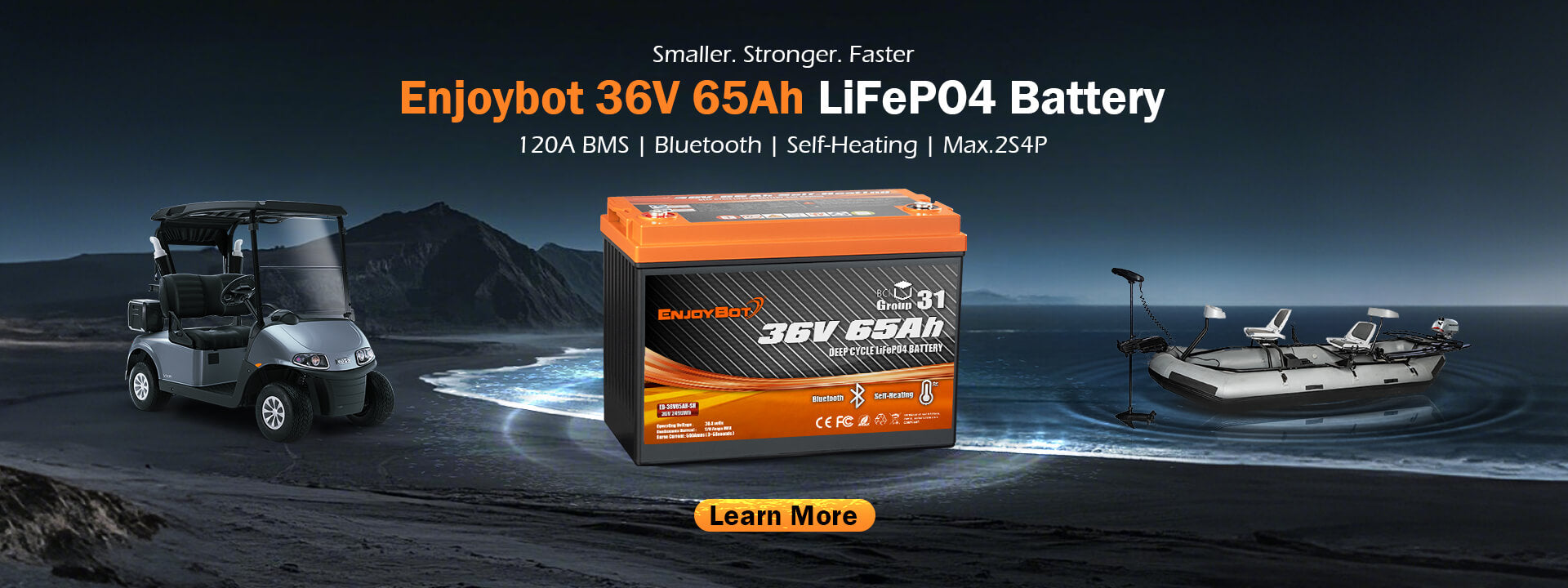 Enjoybot 36V 65Ah Lithium Battery Group 31 Battery For Golf Cart & Trolling Motor