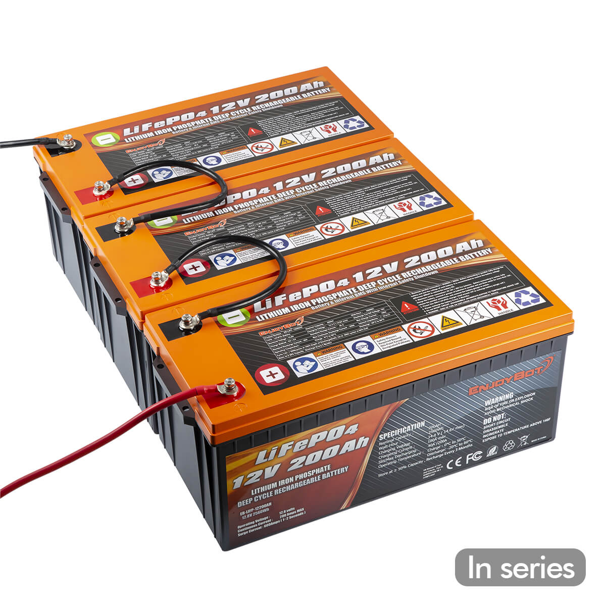 Enjoybot Lithium-Batterie 36 V 200 Ah für Marine Trolling-Motor Deep Cycle Hoch- und Niedertemperaturschutzbatterie 7680 Wh – 3 Batterien