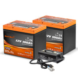 Enjoybot 12V 100Ah Group 24 Self-Heating Lithium LiFePO4 Battery_2 Pack+14.6V 40A Charger