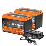 Enjoybot 12V 100Ah Bluetooth Lithium Battery_2 Pack+14.6V 40A Charger