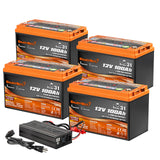 Enjoybot 12V 100Ah Bluetooth Lithium Battery_4 Pack+58.4V 10A Charger