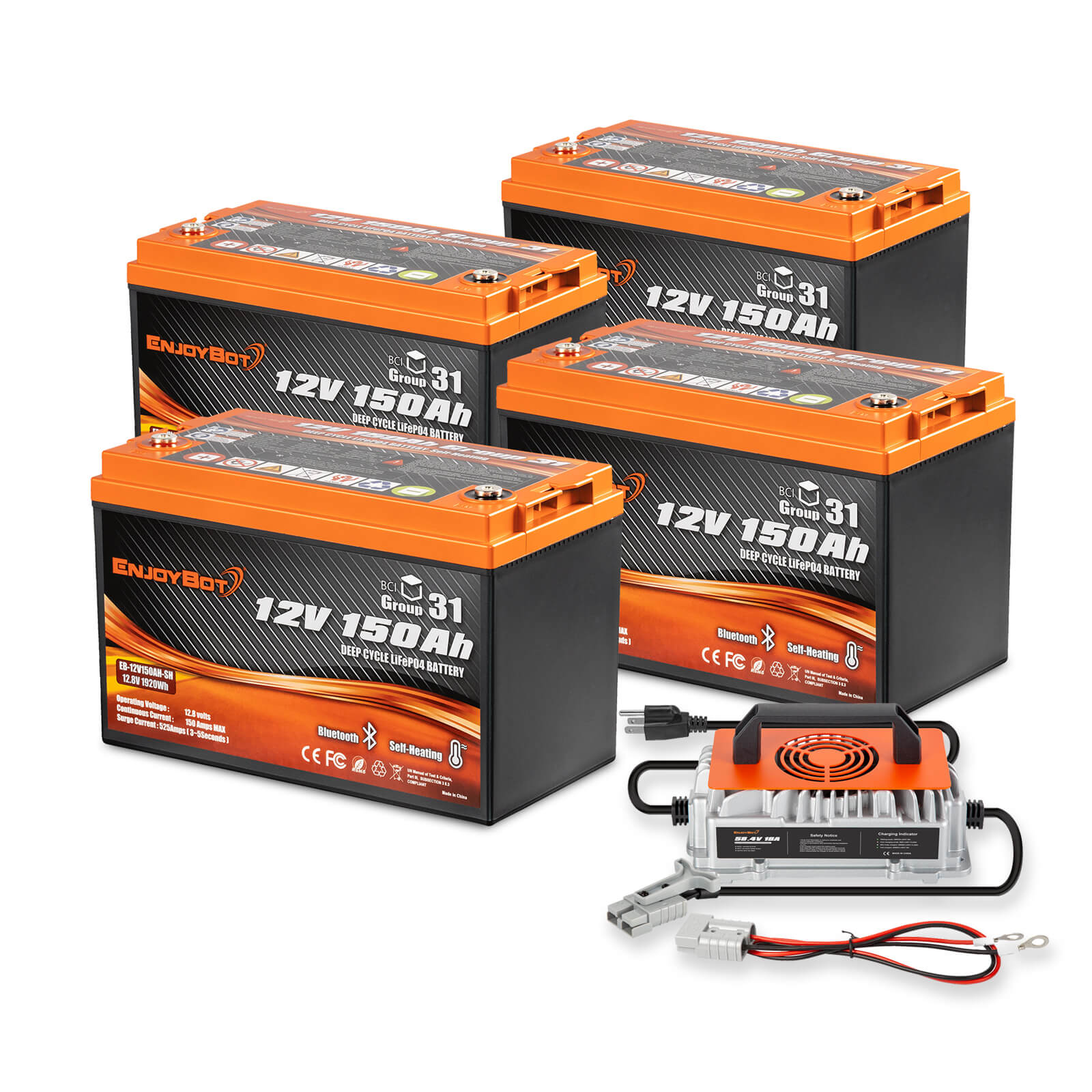 Enjoybot 12V 150Ah Group 31 LiFePO4 Lithium Battery with Bluetooth & Self-Heating, 1920Wh, 150A BMS