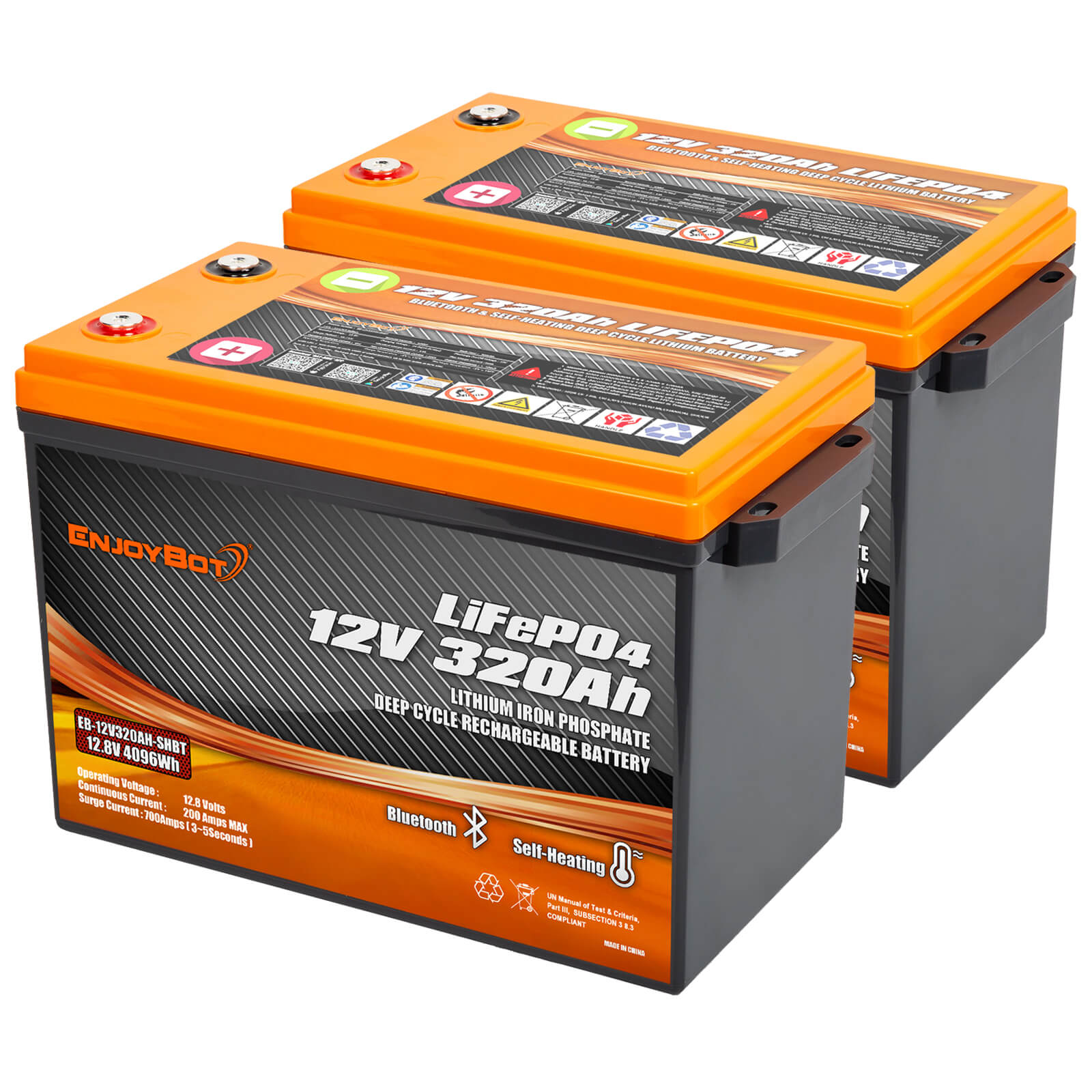 Enjoybot 12V 320Ah LiFePO4 Lithium Battery with Self-Heating & Bluetooth, 4096Wh, All-Season Power for RVs, Cabins, Marine & Off-Grid Living.