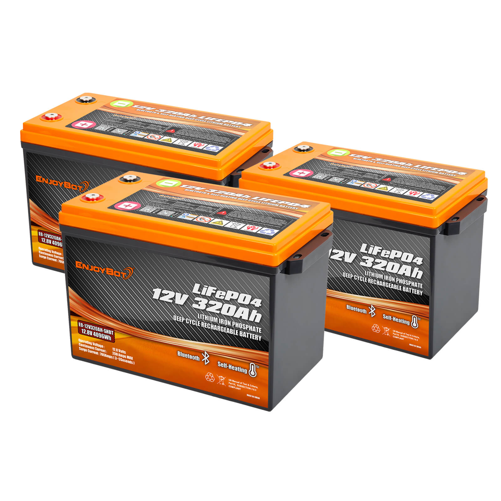 Enjoybot 12V 320Ah LiFePO4 Lithium Battery with Self-Heating & Bluetooth, 4096Wh, All-Season Power for RVs, Cabins, Marine & Off-Grid Living.