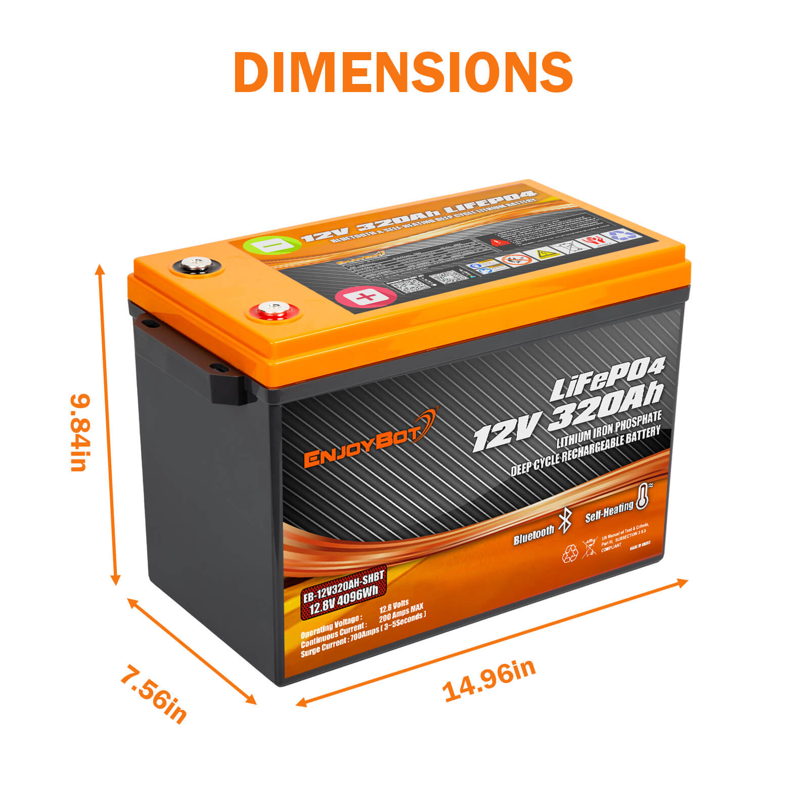 Enjoybot 12V 320Ah LiFePO4 Lithium Battery with Self-Heating & Bluetooth, 4096Wh, All-Season Power for RVs, Cabins, Marine & Off-Grid Living.