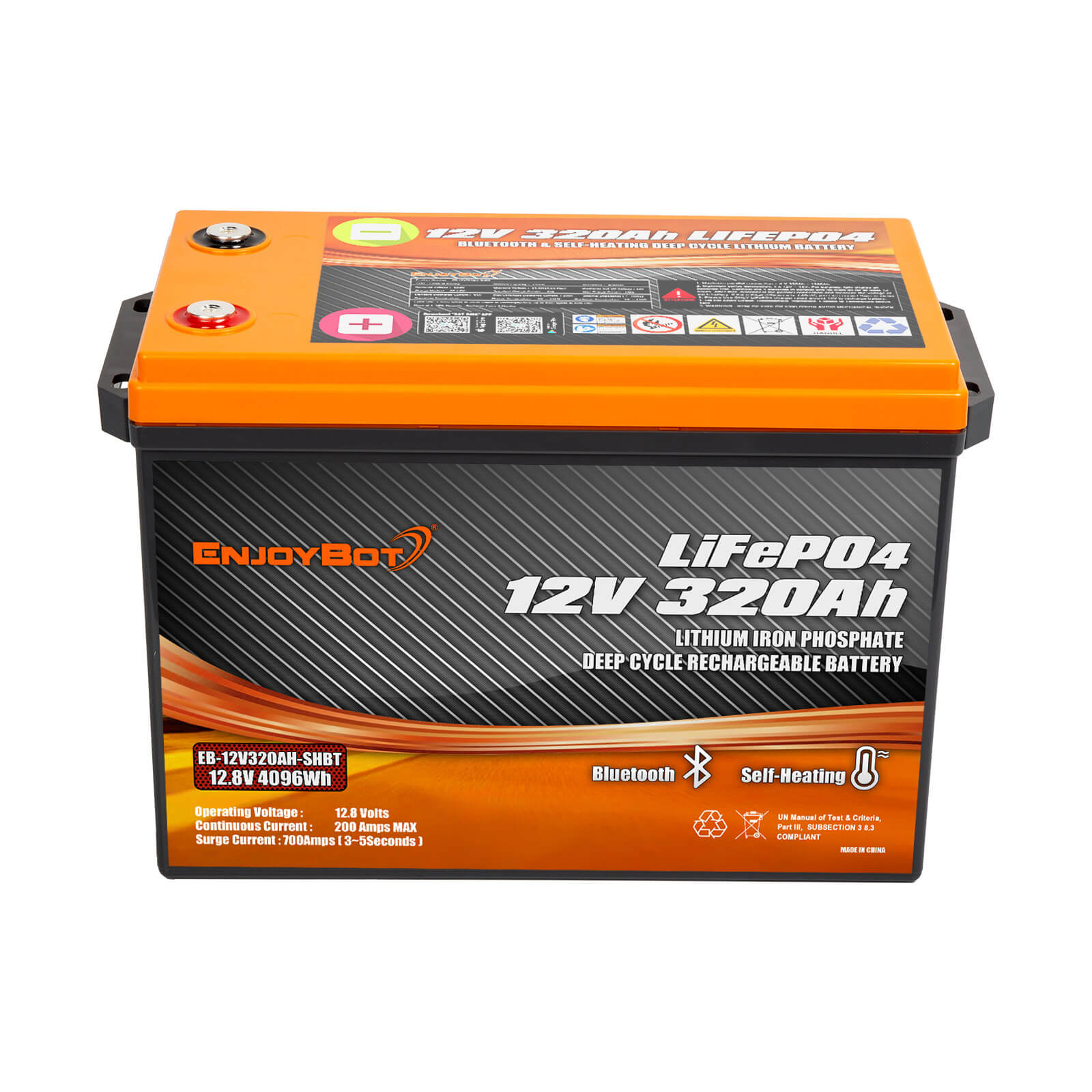 Enjoybot 12V 320Ah LiFePO4 Lithium Battery with Self-Heating & Bluetooth, 4096Wh, All-Season Power for RVs, Cabins, Marine & Off-Grid Living.