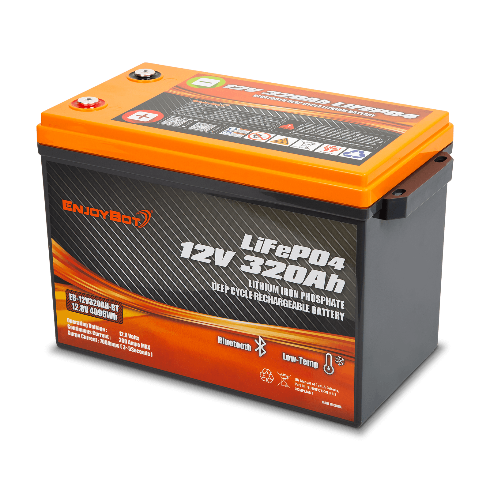 Enjoybot 12V 320Ah LiFePO4 Lithium Battery with Bluetooth, 4096Wh, For RV, Marine, Solar & Home Backup