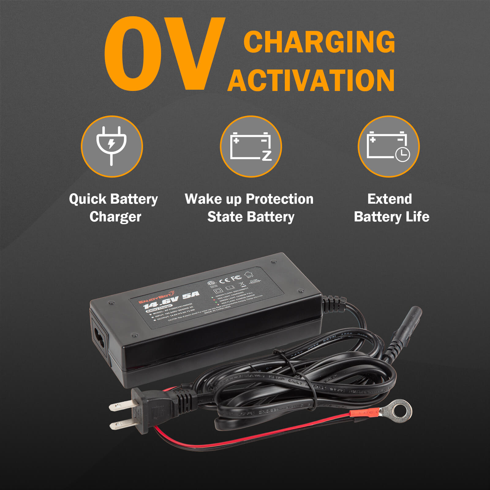 Enjoybot 14.6V 5A LiFePO4 Lithium Battery Charger For 12V LiFePO4 Battery