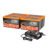 Enjoybot 12V 100Ah Group31 Low-Temp LiFePO4 Lithium Battery 4 Pack with 58.4v 15a waterproof charger