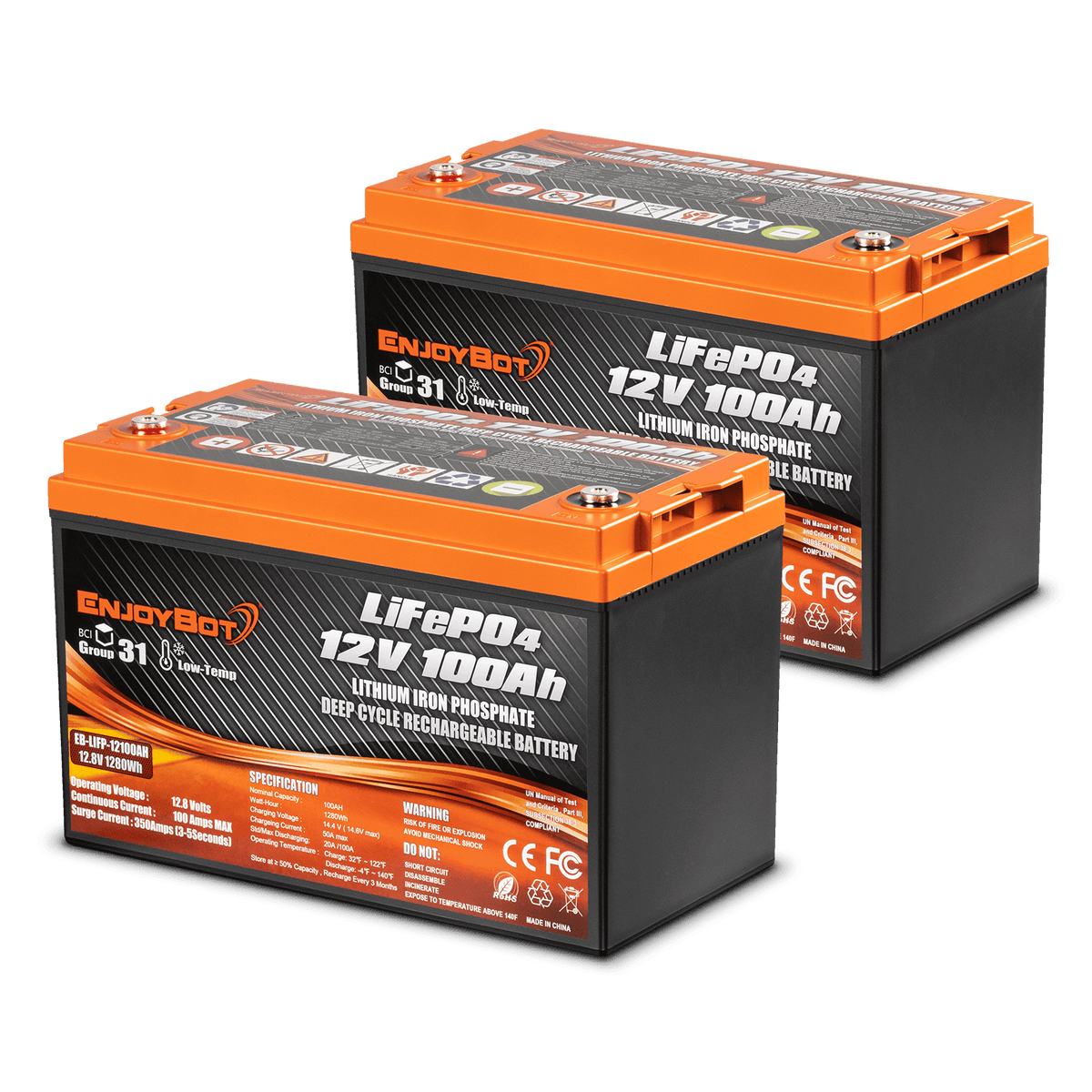 Enjoybot 24V LiFePO4 Lithium Trolling Motor Battery Set | Deep Cycle ...