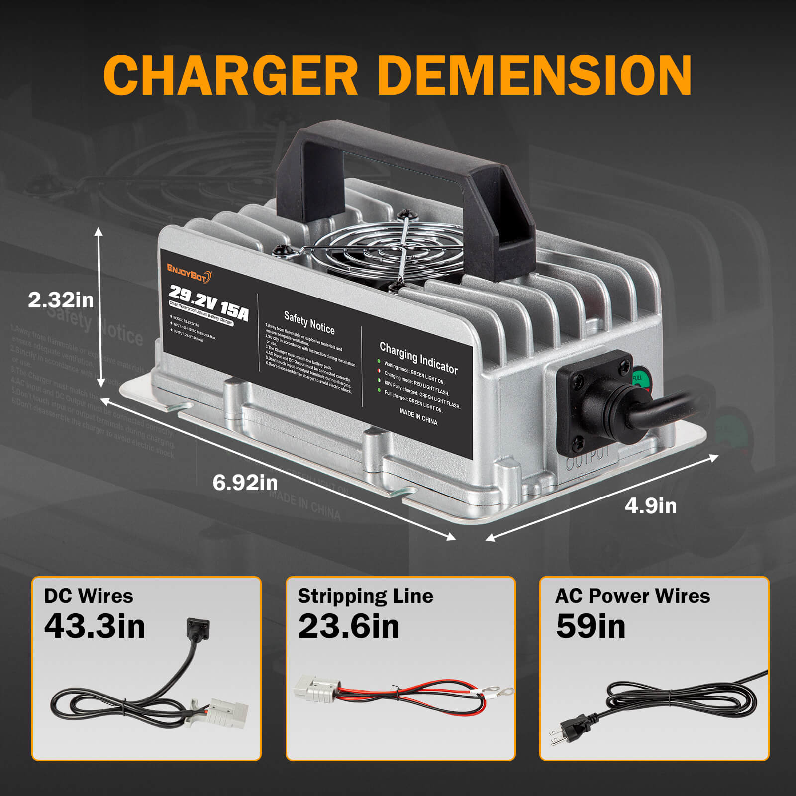 Enjoybot 29.2V 15A Mountable Dual-Purpose LiFePO4 Lithium Battery Charger Waterproof