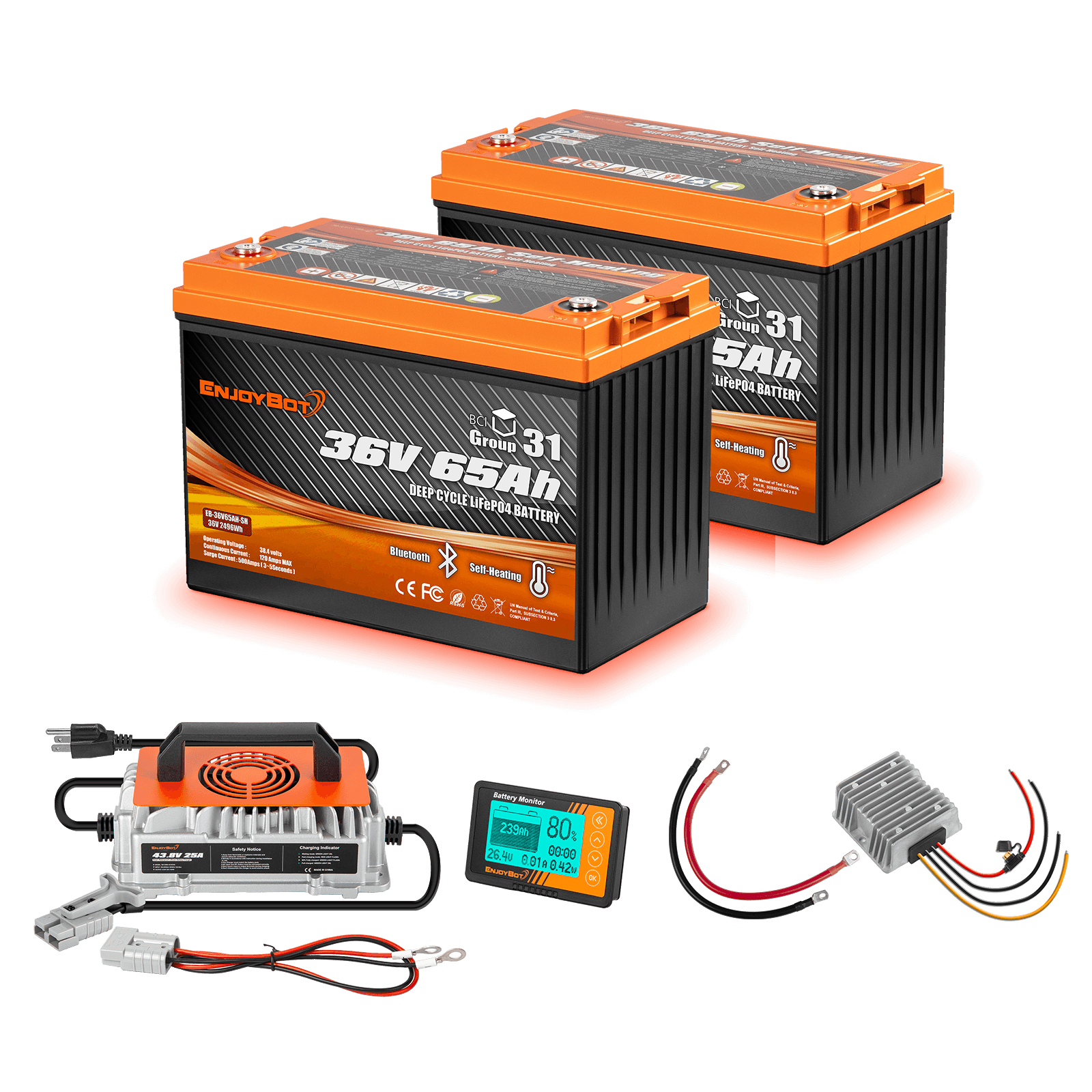 Enjoybot 36V 130Ah Lithium Golf Cart Battery Conversion Kit - 2 Batteries