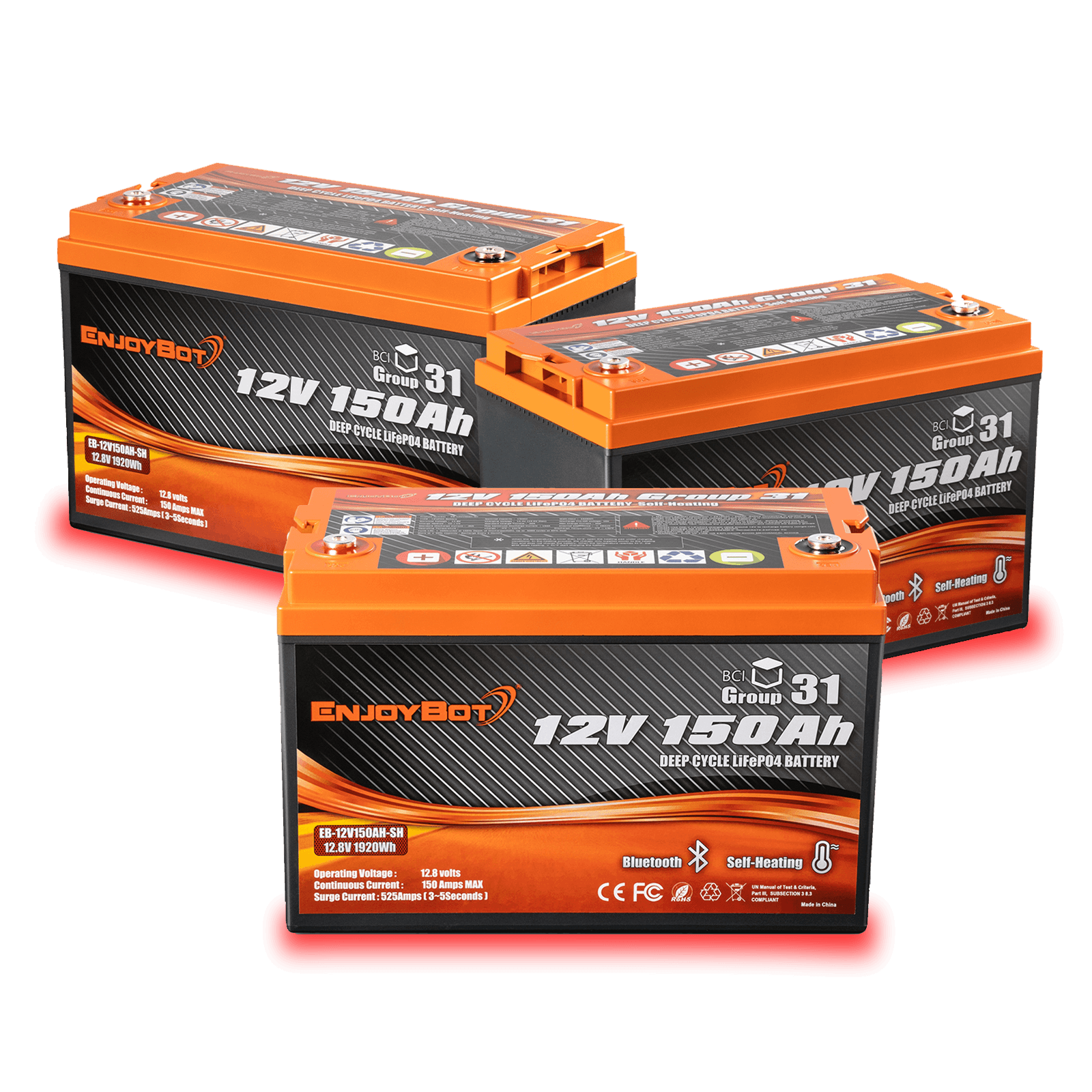 Enjoybot 36V 150Ah LiFePO4 Lithium Golf Cart Battery Set - 3 Batteries