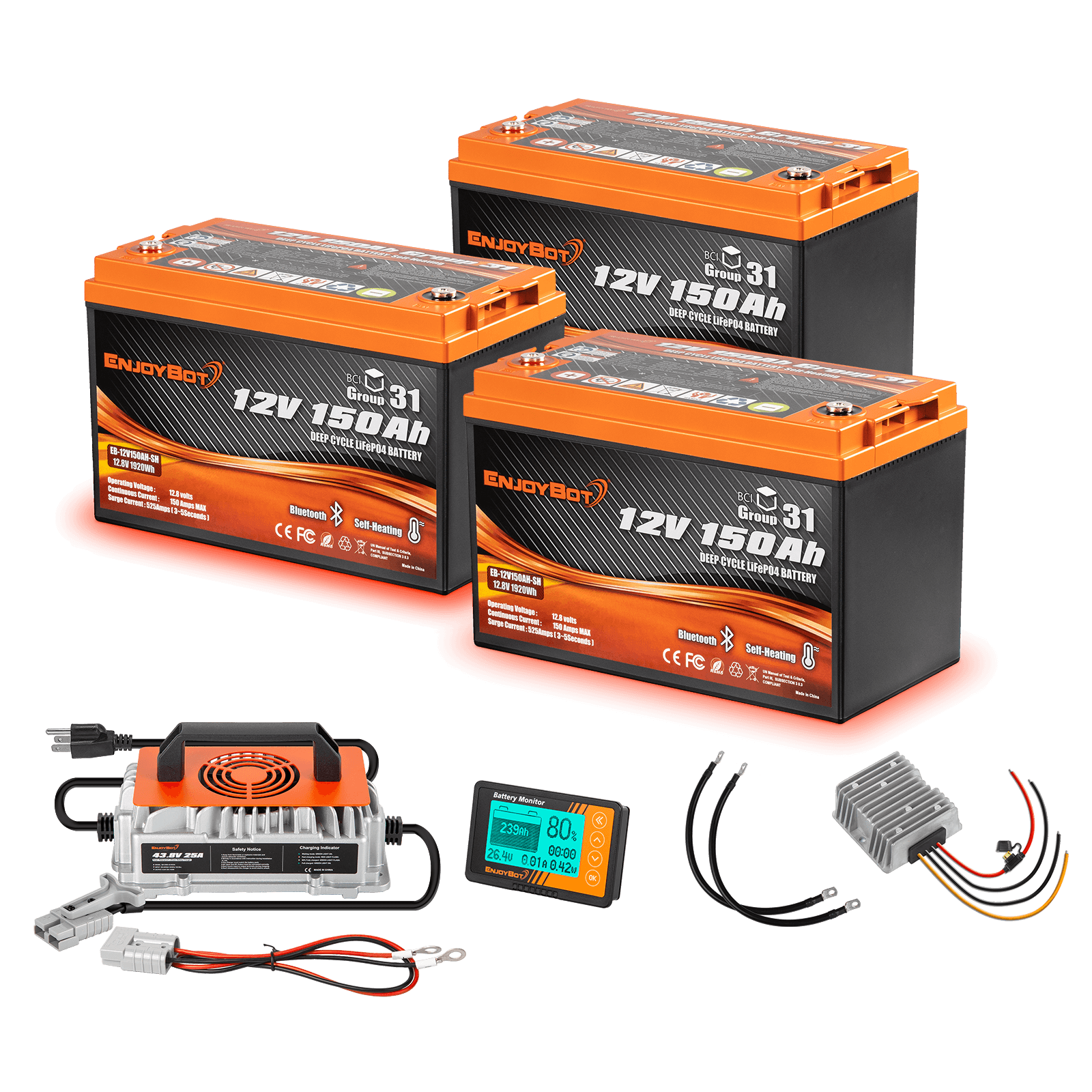 Enjoybot 36V 150Ah Golf Cart Lithium Battery Conversion Kit - 3 Batteries