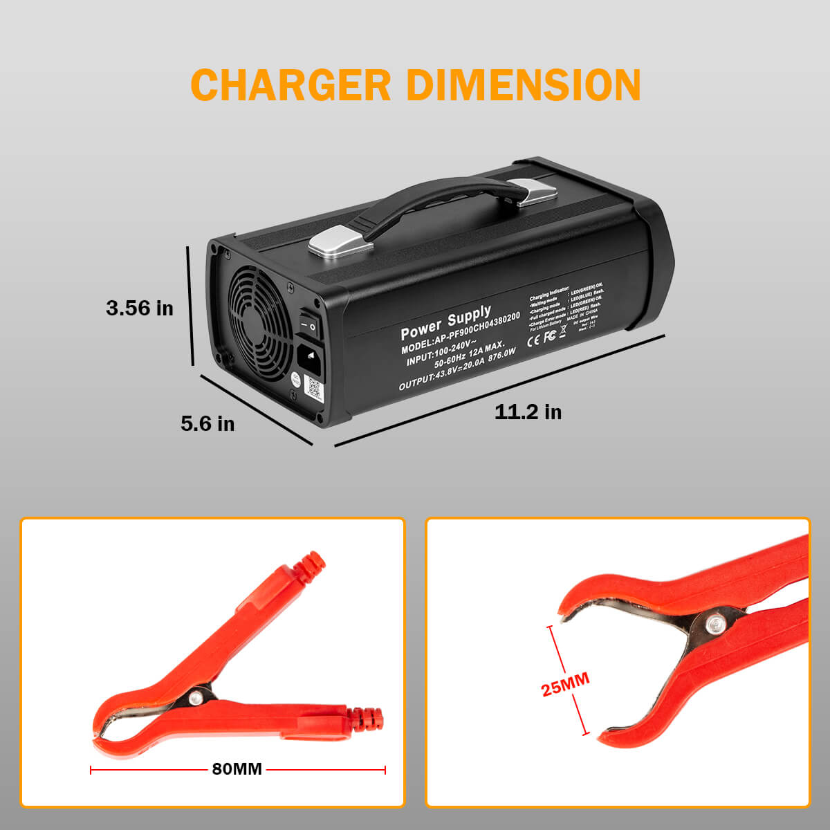 Enjoybot 43.8V 20A LiFePO4 Lithium Battery Charger for 36 Volt Battery with Alligator Clips, 0V Charging Activation