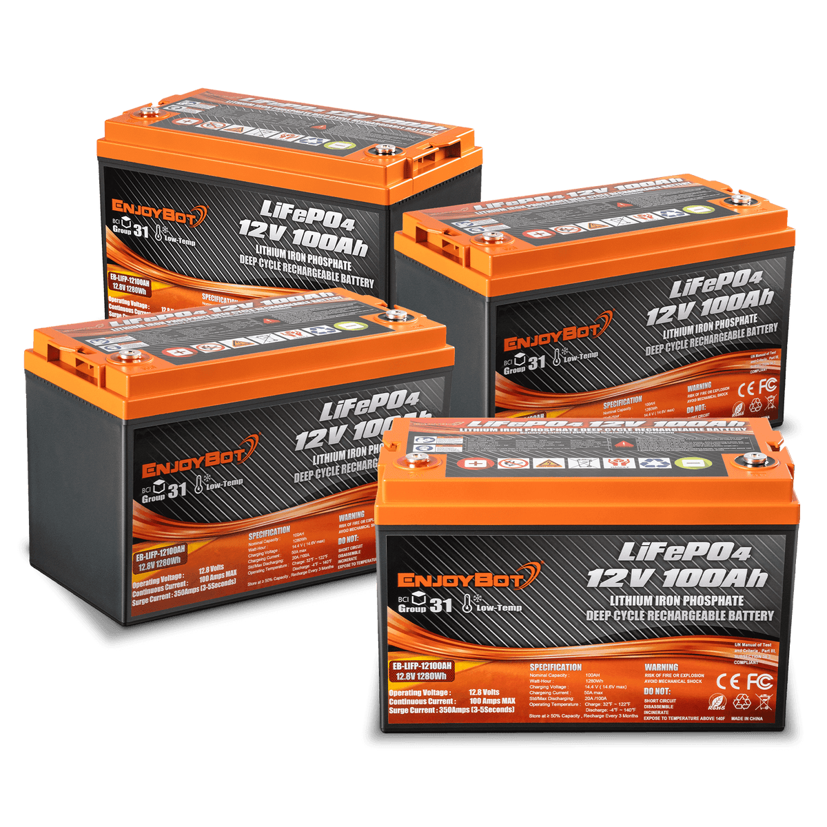 Enjoybot 48V 100Ah LiFePO4 Lithium Golf Cart Battery Set - 4 Batteries ...