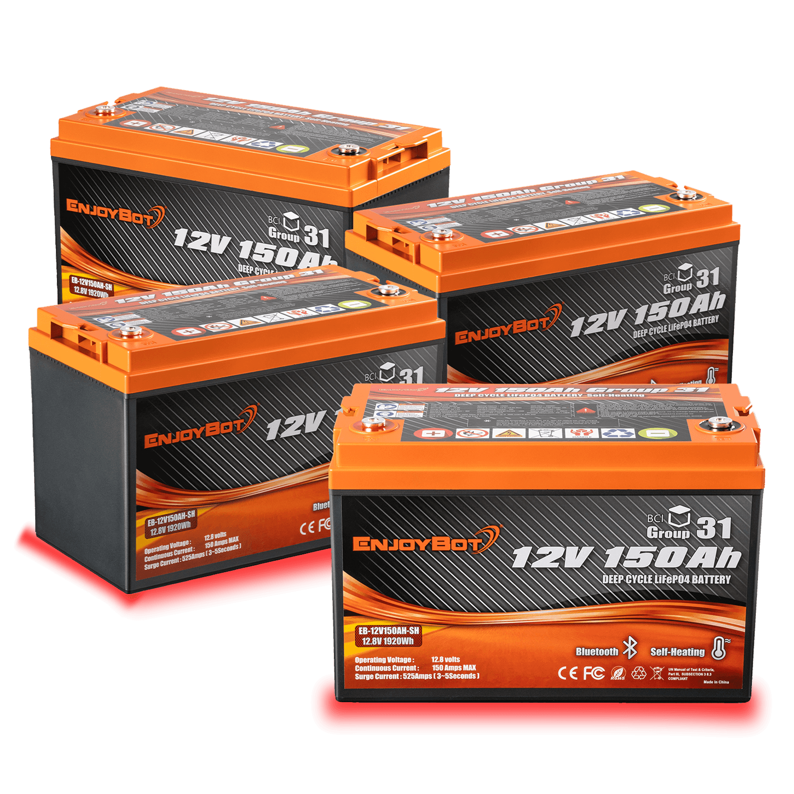 Enjoybot 48V 150Ah LiFePO4 Lithium Golf Cart Battery Set - 4 Batteries