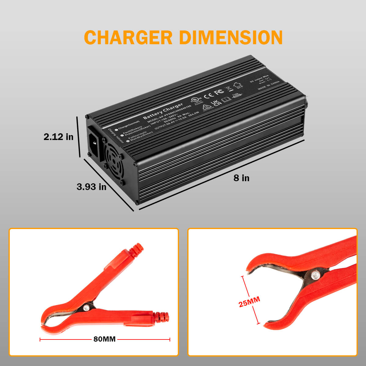 Enjoybot 58.4V 10A LiFePO4 Lithium Battery Charger for 48 Volt Battery with Alligator Clips, 0V Charging Activation