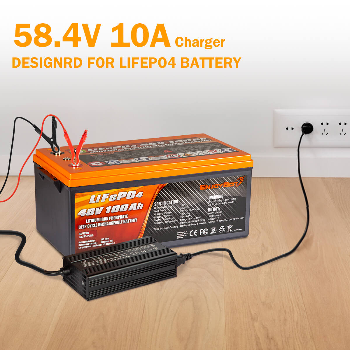 Enjoybot 58,4 V 10 A LiFePO4-Lithium-Akku-Ladegerät für 48-Volt