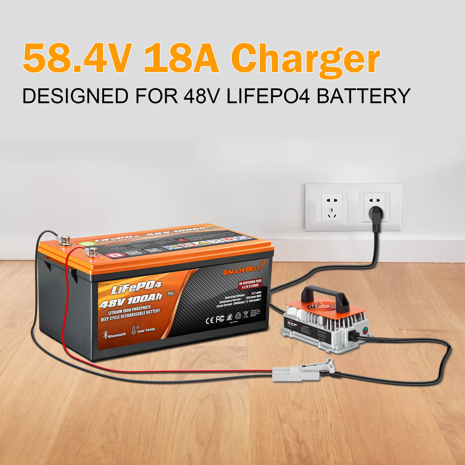 Enjoybot 58.4V 18A Waterproof Mountable LiFePO4 Lithium Battery Charger For 48V Lithium Batteries