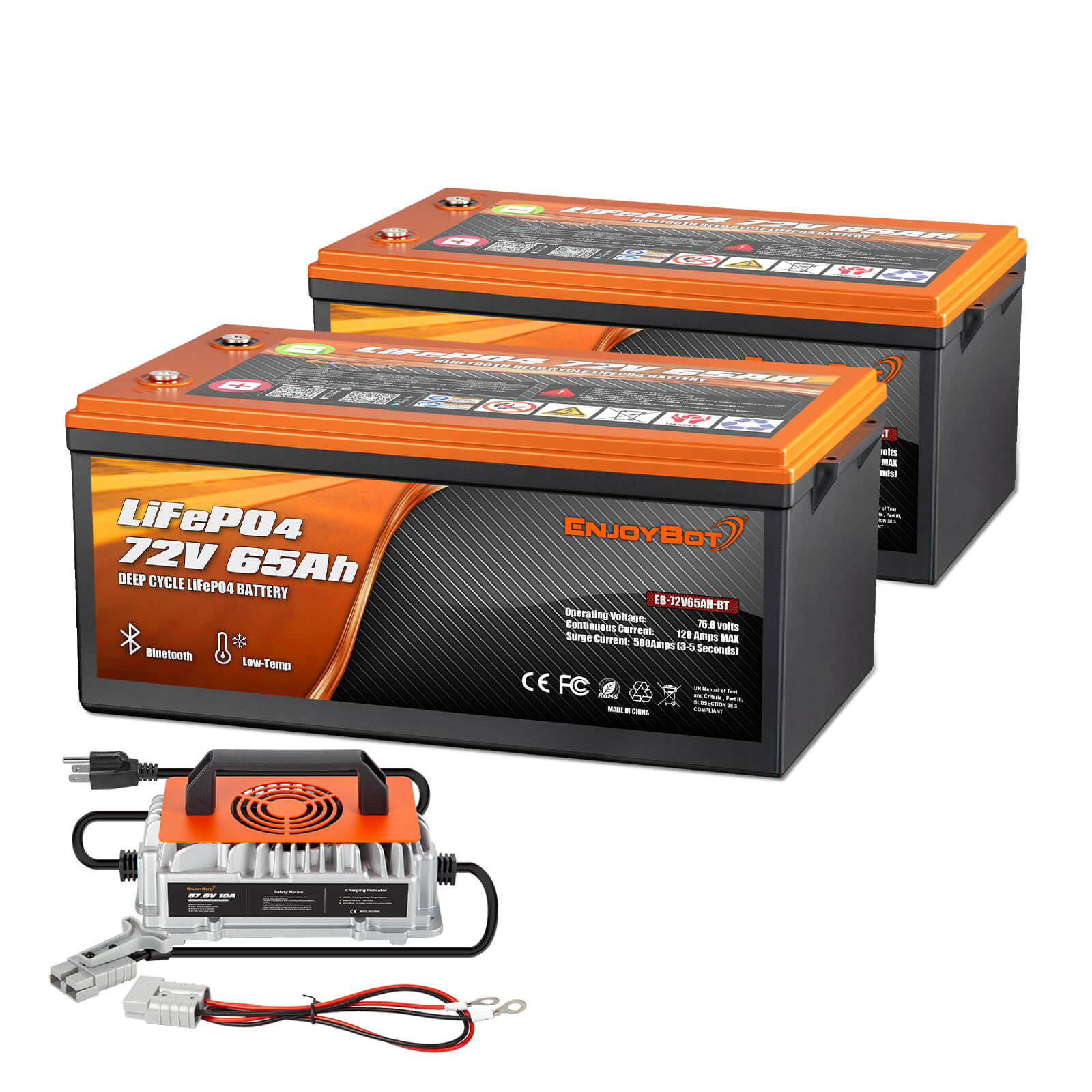 Enjoybot 72V 65AH LiFePO4 Lithium Battery with Bluetooth & Low-Temp, 4992Wh, 120A BMS
