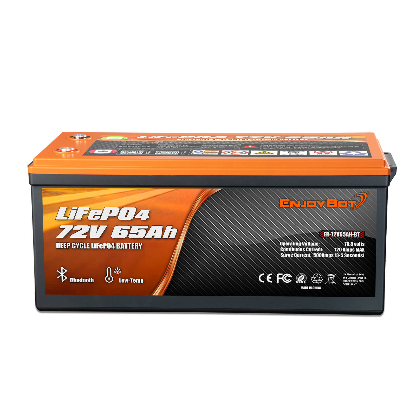 Enjoybot 72V 65AH LiFePO4 Lithium Battery with Bluetooth & Low-Temp, 4992Wh, 120A BMS