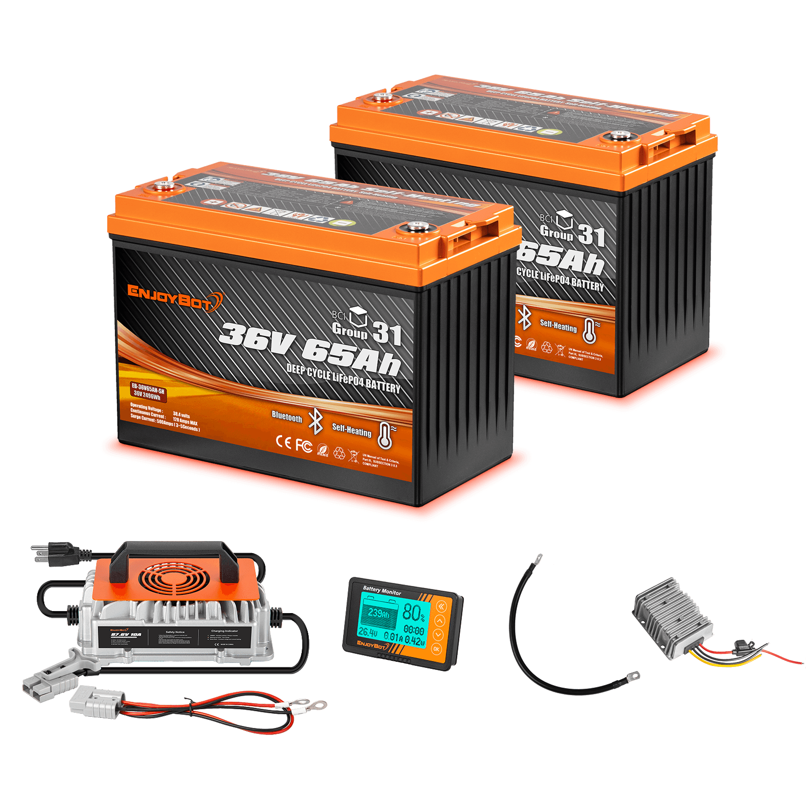 Enjoybot 72V 65Ah Golf Cart Lithium Battery Conversion Kit - 2 Batteries