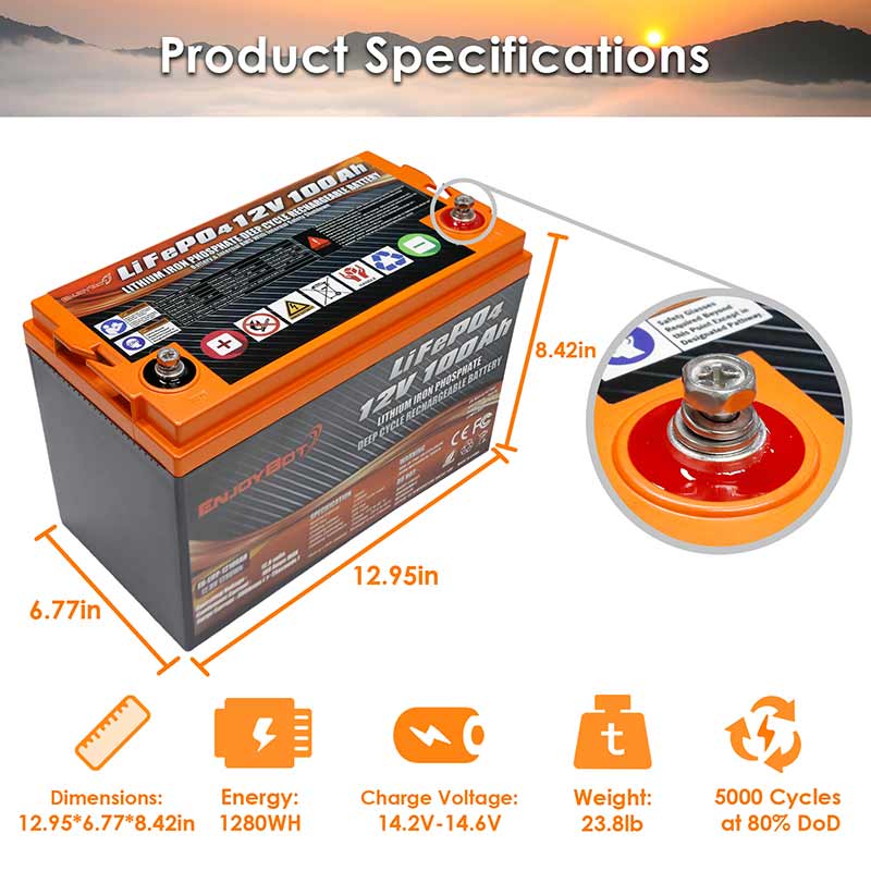 Enjoybot LiFePO4 Golfwagenbatterie 36 V 100 Ah Lithiumbatterie + spezielles 20 A-Batterieladegerät