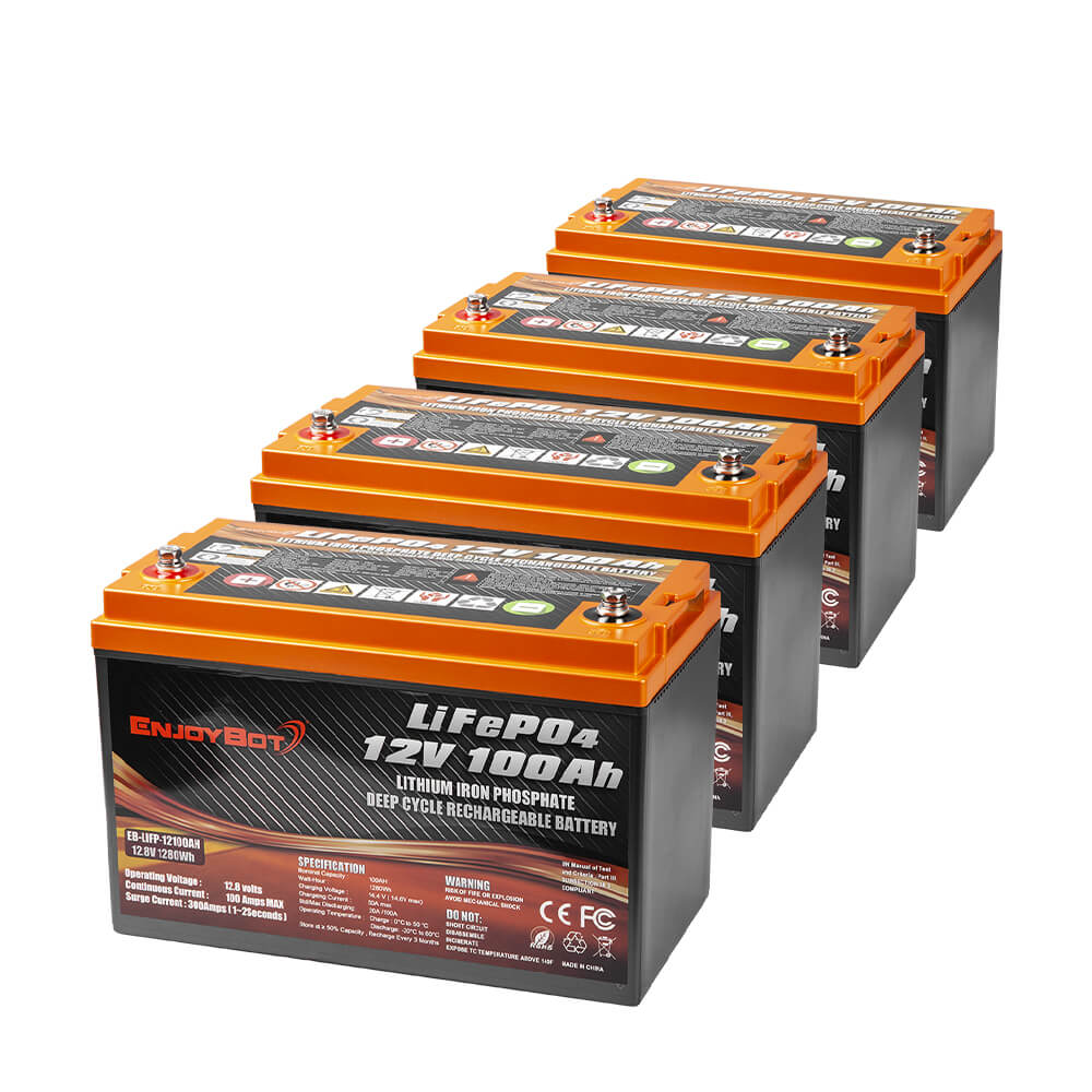 Enjoybot 12v 100ah LiFePO4 Battery 4 Pack