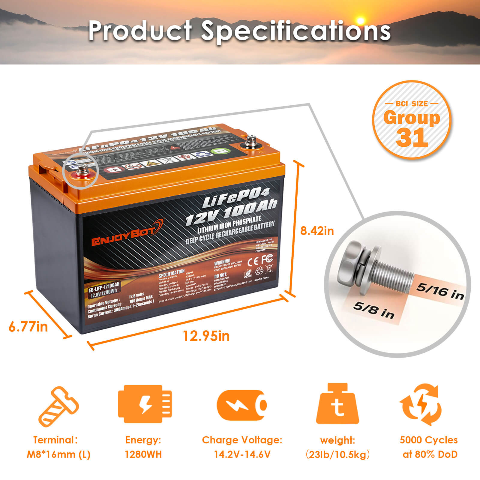 Enjoybot 12V 12Ah Lithium Iron Phosphate Battery, Rechargeable LiFePO4 Deep  Cycle Battery with BMS Perfect for Kid Scooters, Fish Finder, RV Camper
