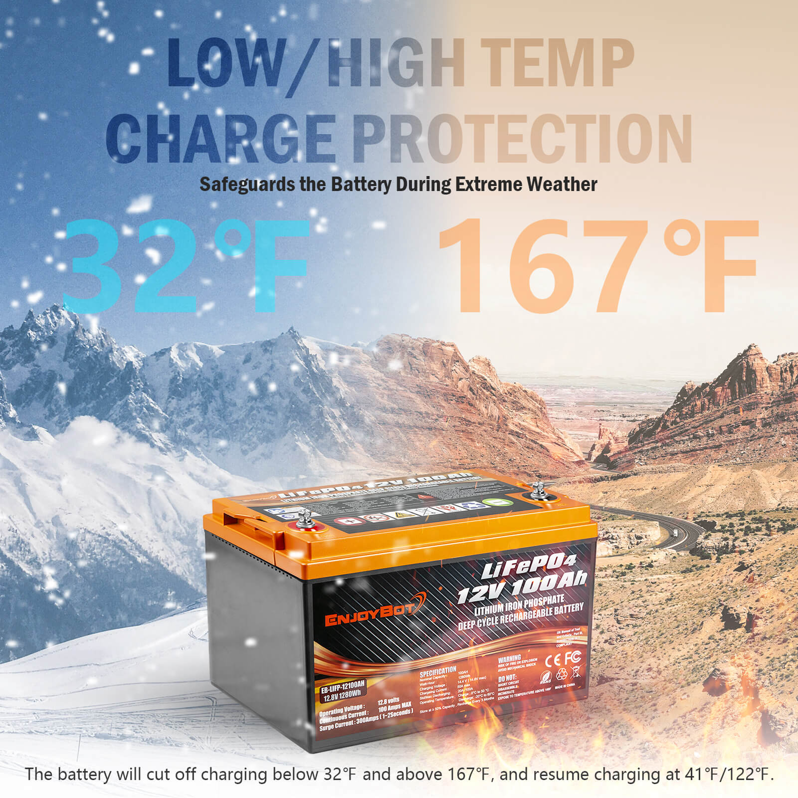 Enjoybot Lithium Battery 24v 100ah High & Low Temp Protection for Mari – Enjoybot  Official Store