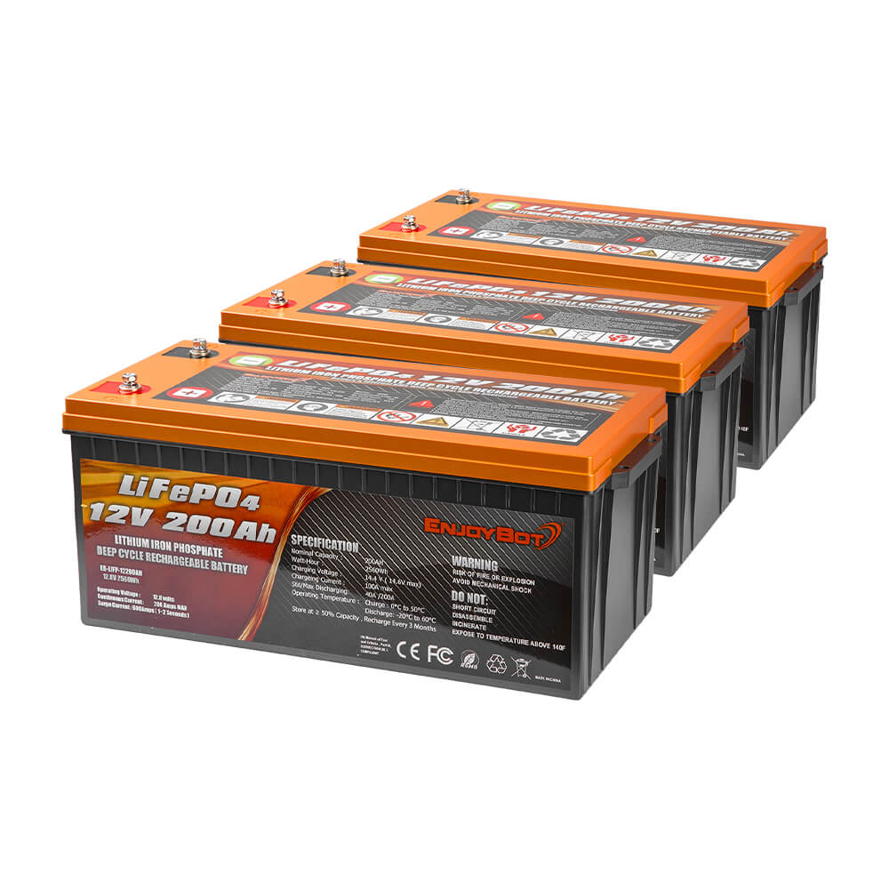 Enjoybot 12v 200ah LiFePO4 Battery 3 Pack