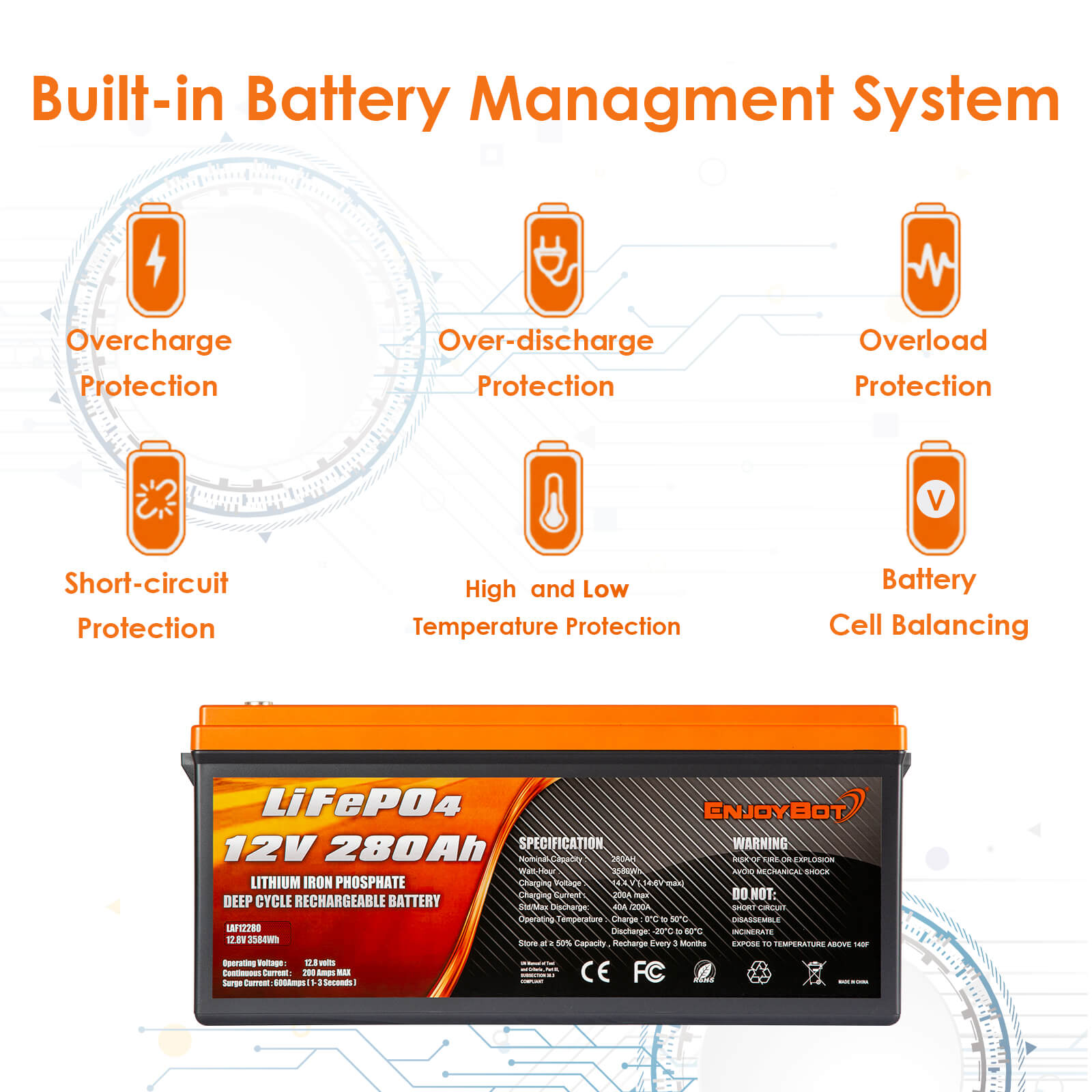 Bateria LiFePo4 12,8v 280h Autocaravana control app Bluetooth
