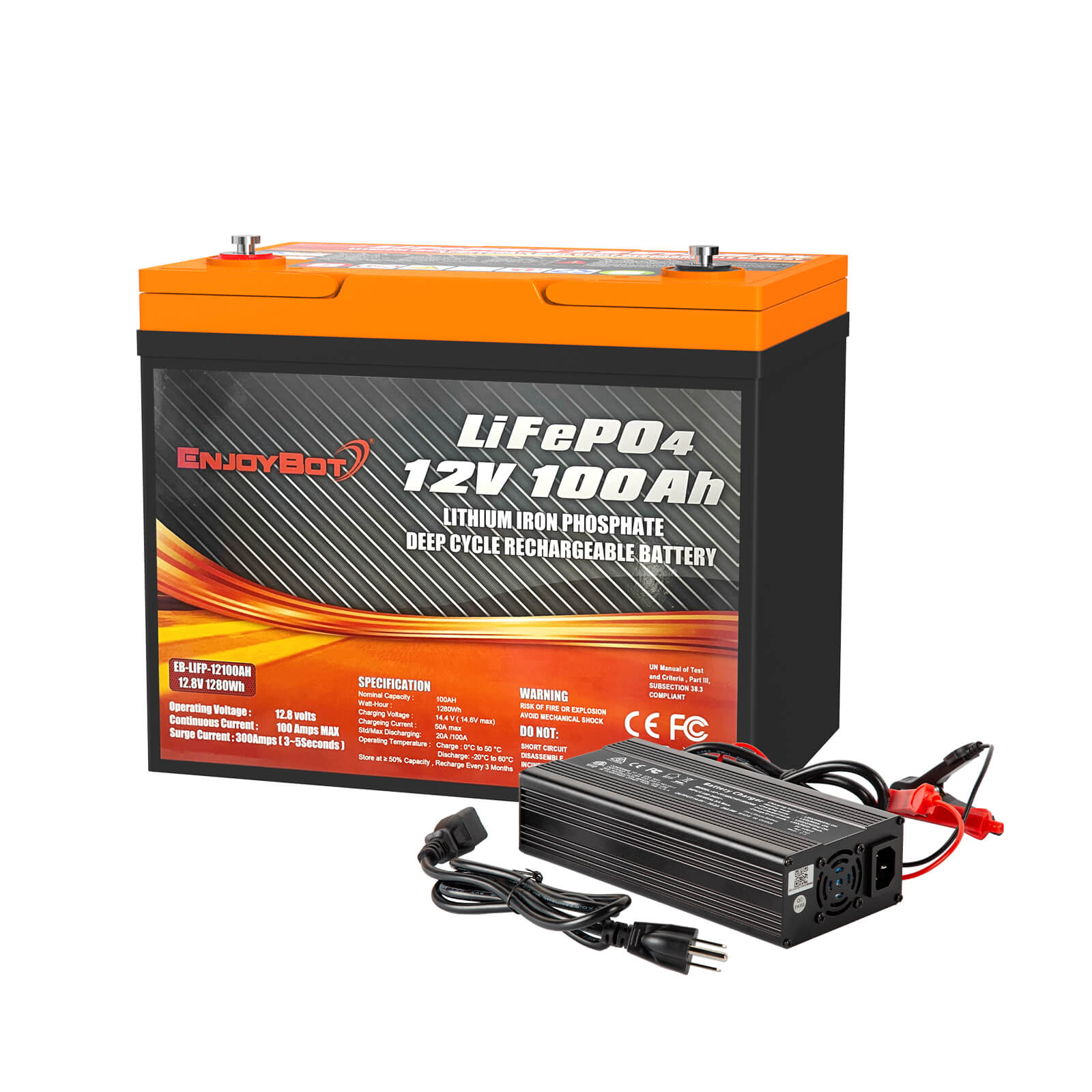 Enjoybot 12V 100Ah Mini LiFePO4 Lithium Battery Group 24 Battery