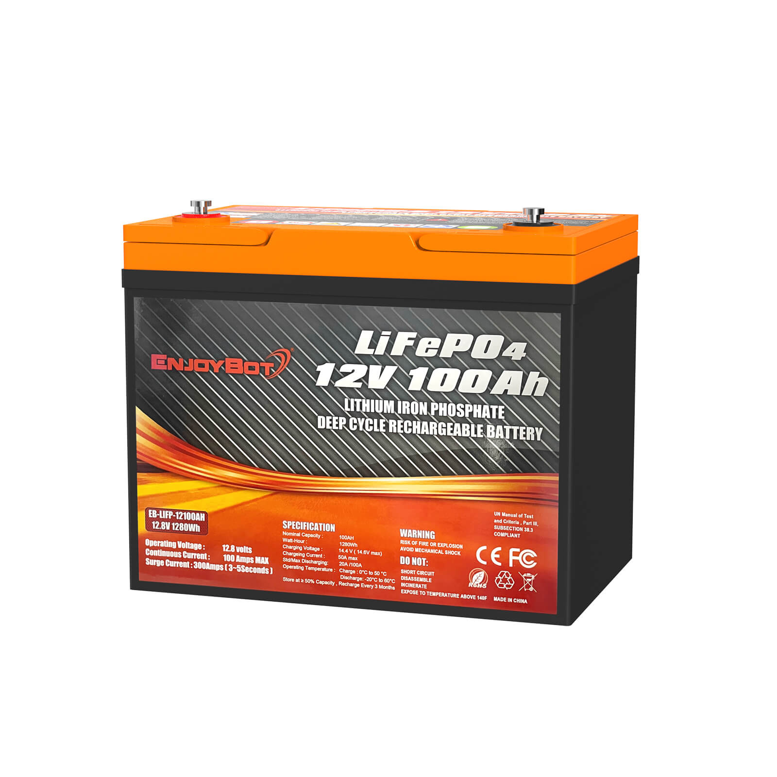 Enjoybot 12V 100Ah Mini LiFePO4 Lithium Battery Group 24 Battery, Build-in  100A BMS, 1280Wh Energy, For RV, Marine Trolling Motor, Home Backup - US /