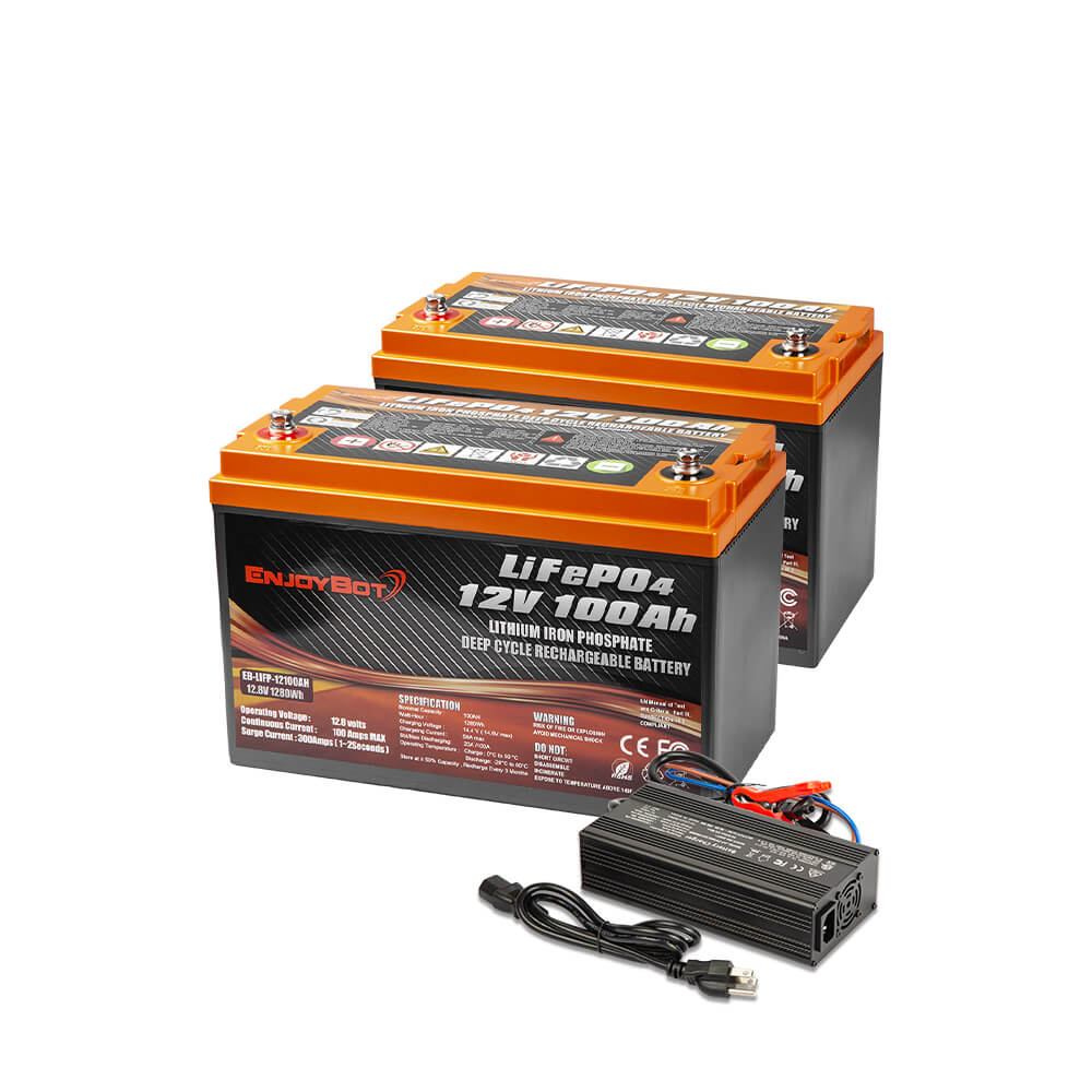 ENJOYBOT 12V 100AH ​​LiFePO4 Bateria de lítio Proteção de alta e baixa temperatura Ciclo profundo recarregável 1280 Wh - Construído com 100A BMS