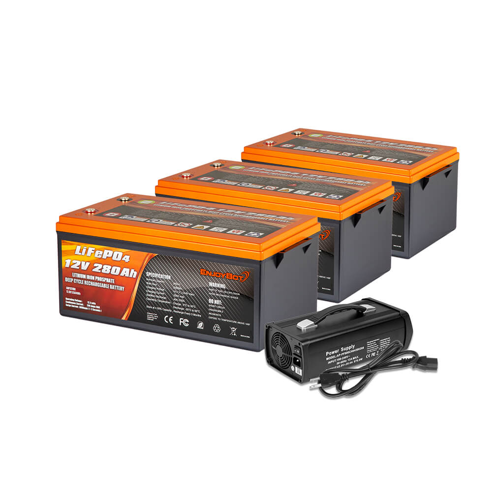 ENJOYBOT 12V 280AH 3584 Wh LiFePO4 Lithium Battery High & Low Temp Protection - Built With 200A BMS For RV/Off grid/Solar Home