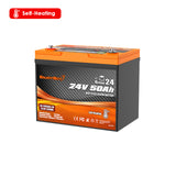 Enjoybot 24V 50AH Group 24 LiFePO4 Lithium Battery With Self-Heating, 1280Wh, 120A BMS