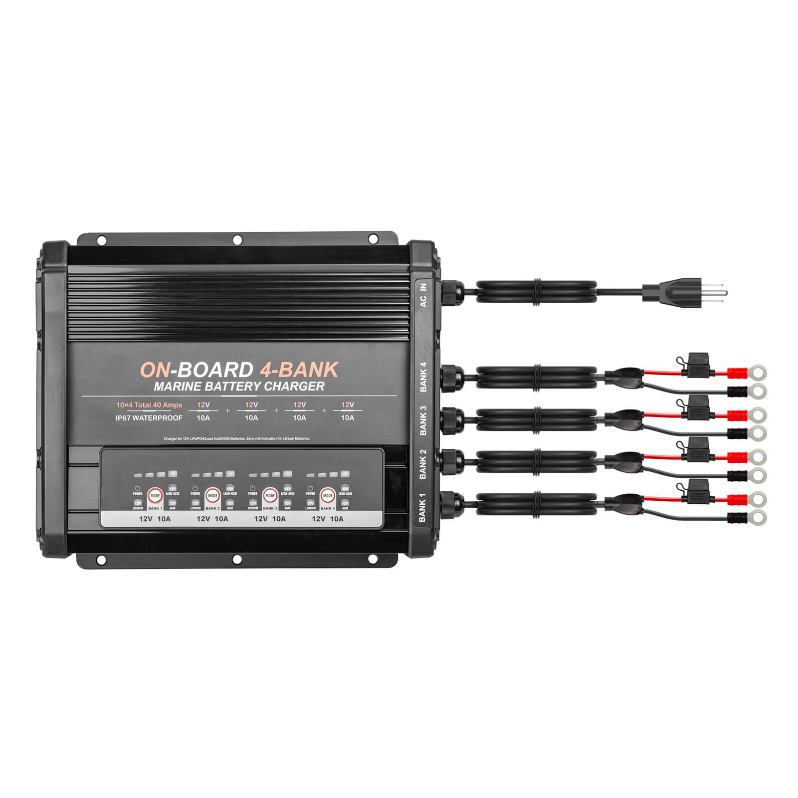 Enjoybot 4 Bank 12V 10A On-Board Marine Battery Charger