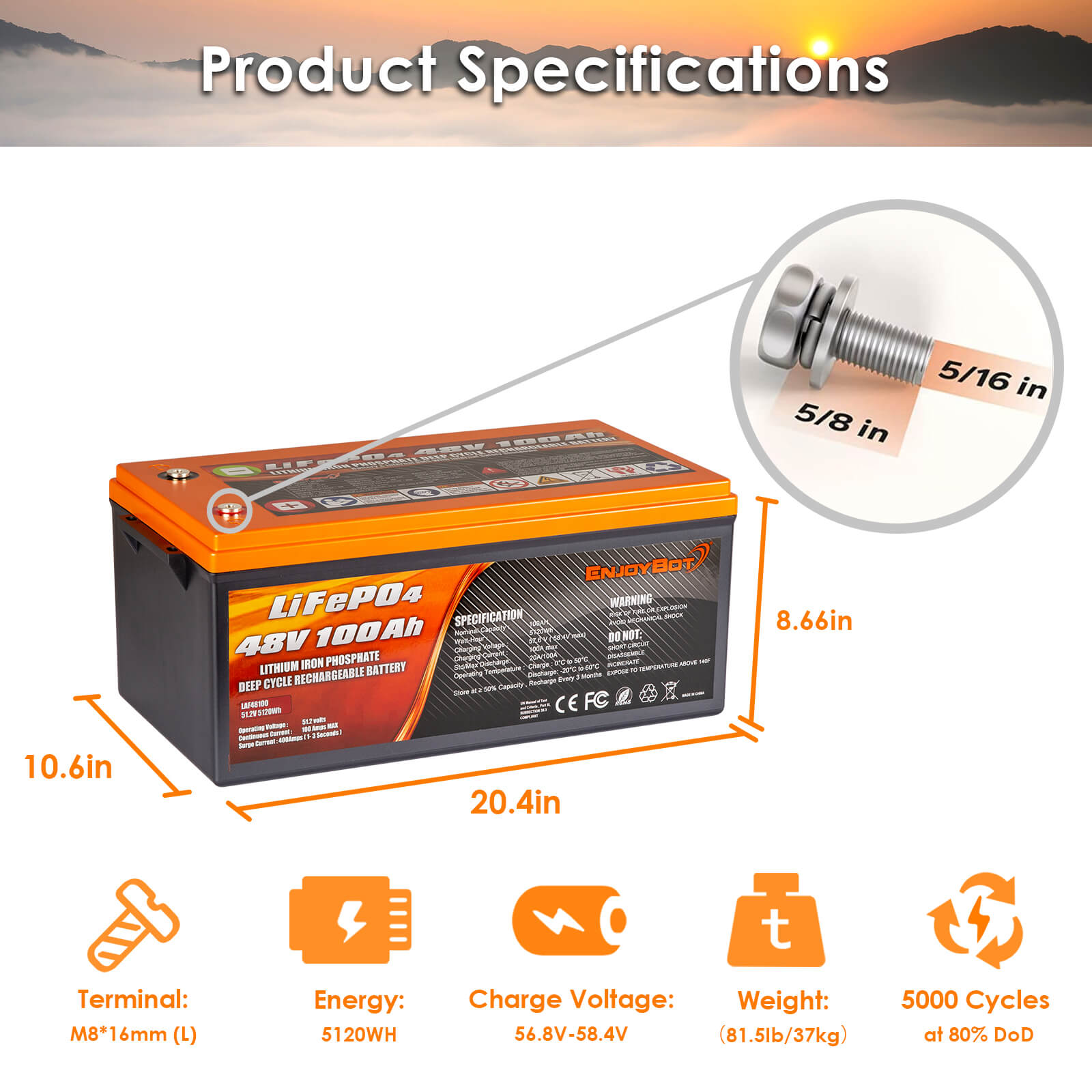ENJOYBOT Bluetooth 48V 100AH 5120Wh Smart Lithium Battery + Dedicated –  Enjoybot Official Store