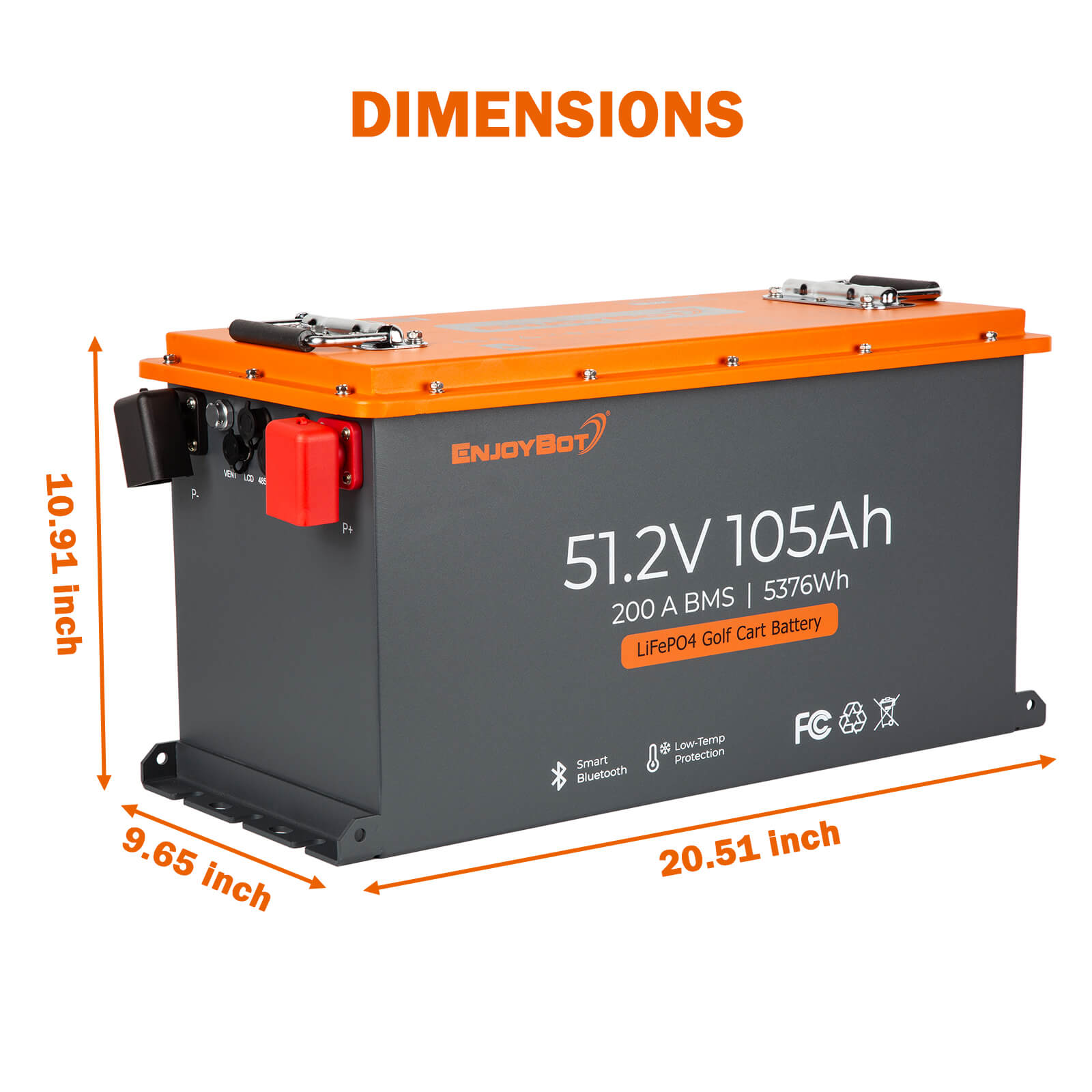 Enjoybot 48V (51.2V) 105AH Lithium Golf Cart Battery Conversion Kit with Bluetooth, 200A BMS, All-in-one Kit