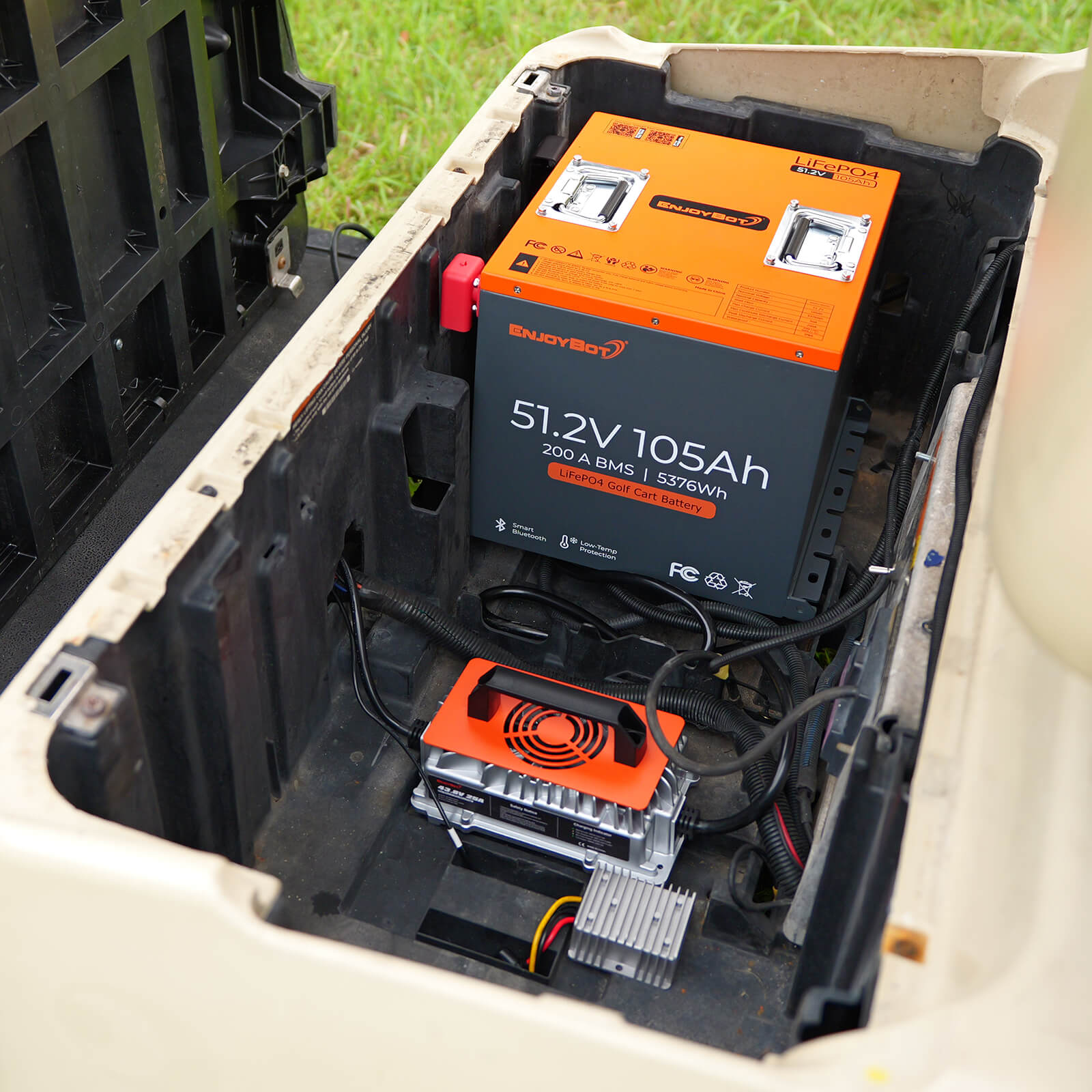 Enjoybot 48V (51.2V) 105AH Mini Lithium Golf Cart Battery Conversion Kit with Bluetooth, 200A BMS, All-in-one Kit
