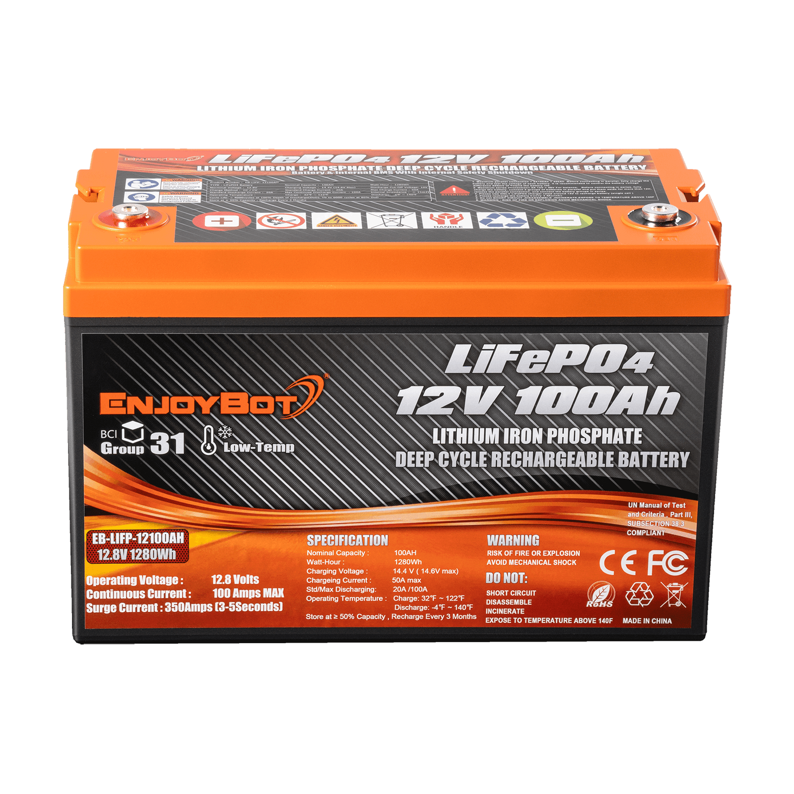 ENJOYBOT Used Second Hand Battery 12V 100AH LiFePO4 Lithium Battery