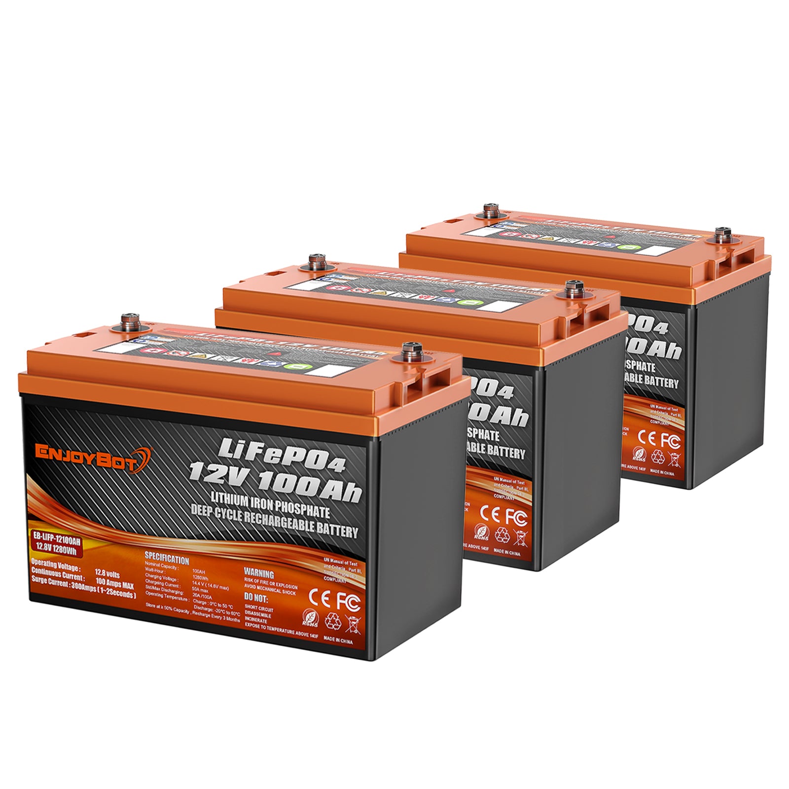 ENJOYBOT bateria de segunda mão 12V 100AH ​​LiFePO4 bateria de lítio