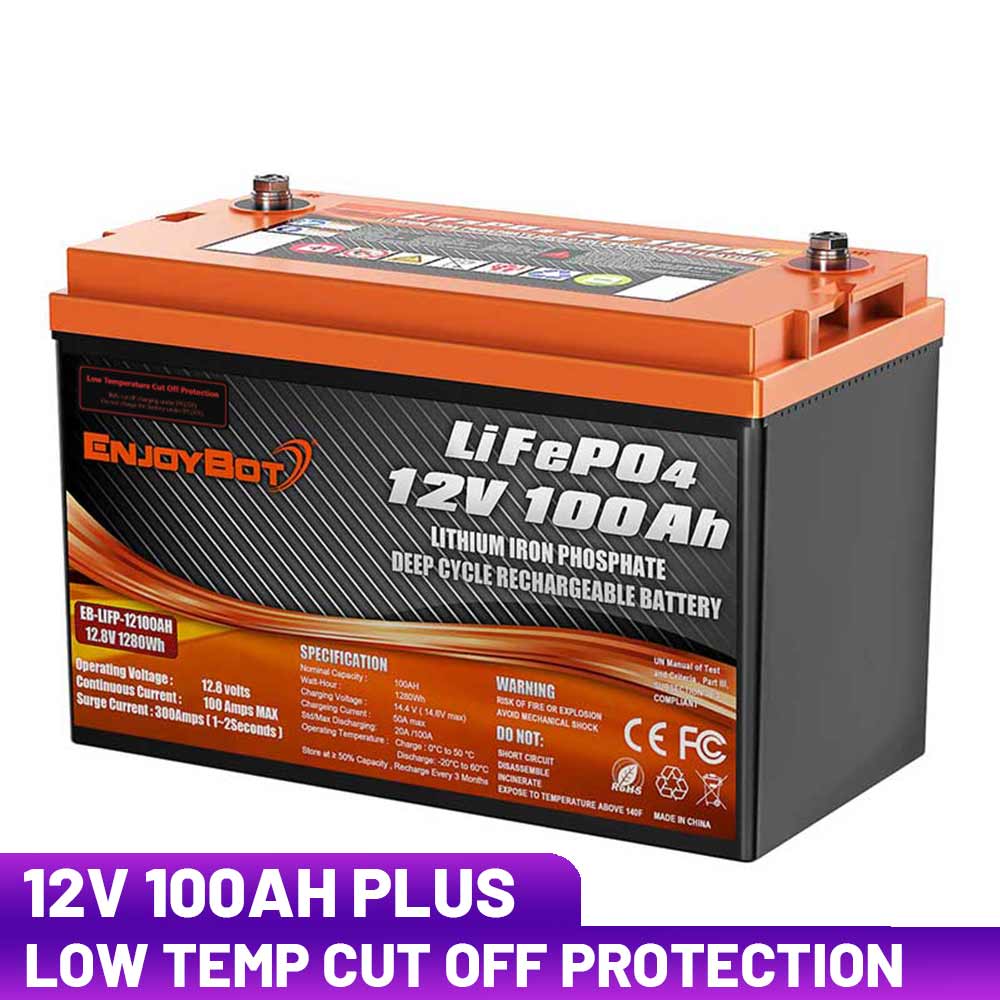 Enjoybot Lithium Battery 12v 100ah for Marine Trolling Motor Deep Cycle Battery 1280 Wh - High & Low Temp Protection