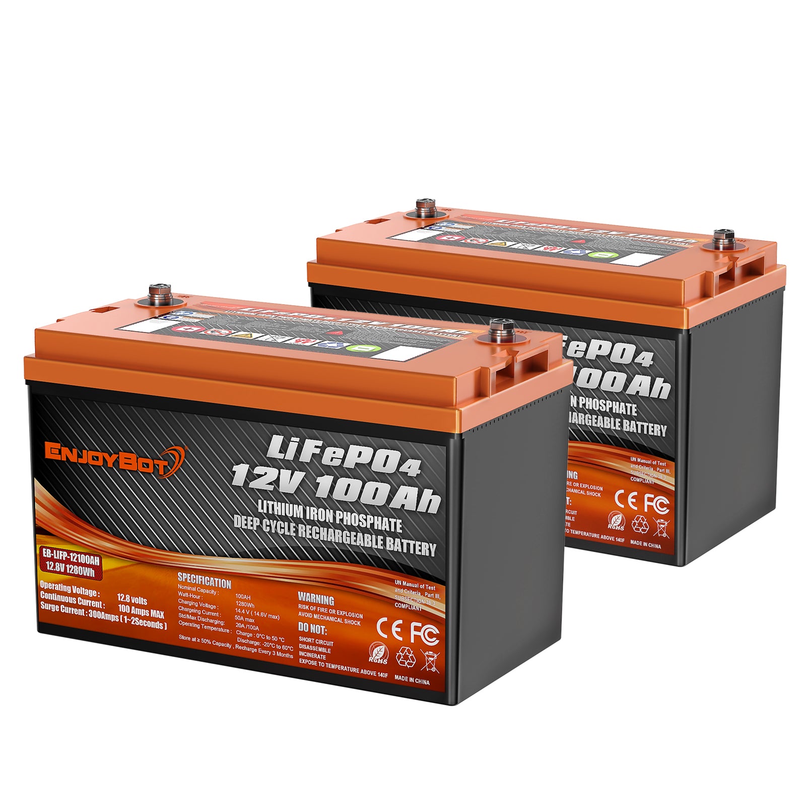 Enjoybot Lithium Battery 24v 100ah High & Low Temp Protection for Marine Trolling Motor Deep Cycle Battery 2560 Wh - 2 batteries