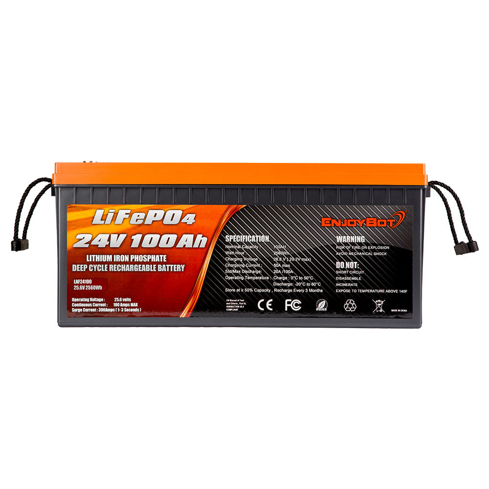 ENJOYBOT 24V 100AH 2560 Wh LiFePO4 Lithium Battery High & Low Temp Pro –  Enjoybot Official Store