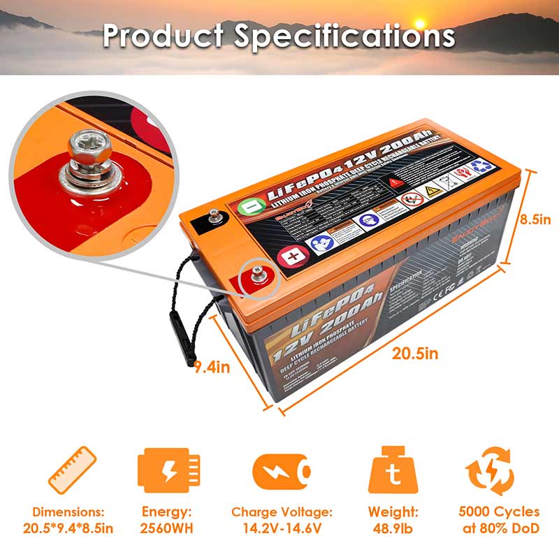 Enjoybot Lithium Battery 24v 200ah for Marine Trolling Motor Deep Cycle High & Low Temp Protection Battery 5120 Wh - 2 batteries